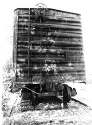 P&SR (Petaluma and Santa Rosa) railroad box car put in place behind the Sebastopol P&SR railroad depot that has become the West County Museum run by the Western Sonoma County Historical Society