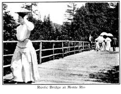 Rustic bridge at Monte Rio, from postcard booklet of Monte Rio on the Russian River, California, about 1900