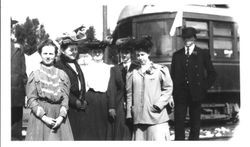 McNear family and officials at the opening of the Petaluma and Santa Rosa (P&SR) in Forestville, about 1905