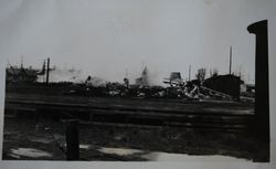 Fire at the R. M. Wetmore Packing House in Sebastopol, taken from the back of Mert Smith's service station, about 1943