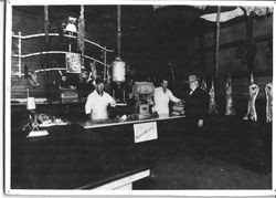 Interior of Lawrence Meat Market in Sebastopol, California, about 1900