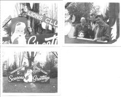 Sebastopol Lions Club members adding Christmas decorations to John Spooner Park at south end of Sebastopol, December 1962 (Sebastopol Lions Club scrapbook photos)