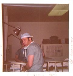 Dr. John Sweeney in Recovery Room of Palm Drive Hospital following patient surgery, about 1970