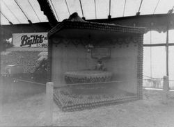 Gravenstein Apple Show, about 1930 with an unidentified display of the nursery rhyme "Little Jack Horner" made of apples