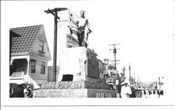 William S. "Bill" Borba on Bear Flag Float, 1940s during a parade, possibly in San Francisco