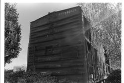 P&SR (Petaluma and Santa Rosa) railroad box car put in place behind the Sebastopol P&SR railroad depot that has become the West County Museum run by the Western Sonoma County Historical Society