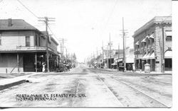 Main Street, Sebastopol, looking north on North Main Street from Bodega Avenue, about 1913