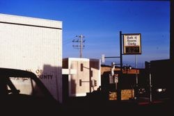 Bank of Sonoma County building and its time and temperature sign on north Main in downtown Sebastopol, California, 1977