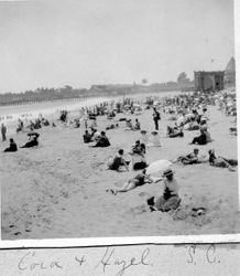 Sisters Cora L. Miller (Elvy) and Hazel Odetta Miller (blackesley, Frazee) at the Santa Cruz beach in 1908