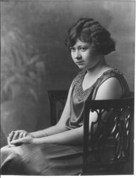 Two photos of Bunni Myers--studio photo of Bunni Myers, about 1915 and a snapshot of Bunni outdoors in front of a house in white summer dress