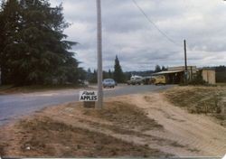 Hallberg Apple Farm roadside stand sign along Gravenstein Highway North (Highway 116), Sebastopol, California, 1979