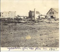 Aftermath of 1915 fire that swept through the north side of Graton's Main Street, looking east from Ross Road