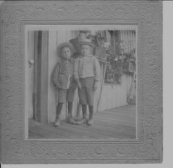 Tom Street and Richard Gregson on old James Gregson's front porch in Graton