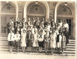 Analy High School students standing on the front steps of the school, 1927