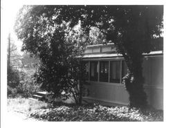 P&SR streetcar located near Analy High School that was used as a residence by Mrs. Vinnie Hampton in the 1950s and 1960s