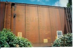 P&SR (Petaluma and Santa Rosa) railroad box car put in place behind the Sebastopol P&SR railroad depot that has become the West County Museum run by the Western Sonoma County Historical Society