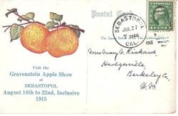 1915 Gravenstein Apple Show advertisement postcard