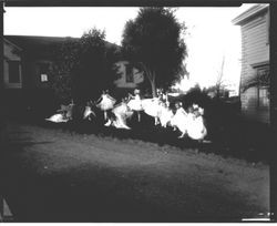 Costume or dance class photo of young girls in front of Sebastopol Grammar School at the corner of Bodega Avenue and North High Street