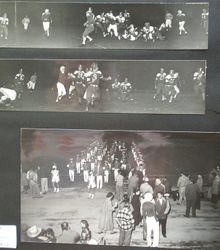 Analy High School Tigers football team of fall 1950--Analy Tigers vs Napa Friday October 6th, 1950 with the Analy Marching Band leaving the field at half-time