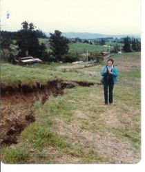 View of the damage caused by a landslide at 2540 Blucher Valley Road, south of Sebastopol, California, April 1983