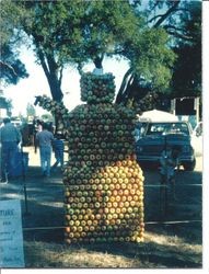 Gravenstein Apple Fair 'sculpture' of a man or robot made of apples, about 1980-90s