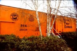 Refurbished Southern Pacific boxcar Pacific Fruit Express for the West County Museum at 261 South Main Street in Sebastopol