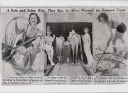 Three photos from newspaper showing surf fishing recreation in Bodega Bay