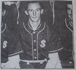 Jack Fore, Sebastopol native, seen in his Bank of Sonoma County softball team uniform in 1939