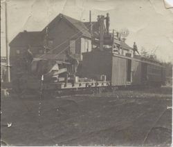 P&SR train on North Main Street Sebastopol near the Analy Hotel built by Joaquin Carrillo