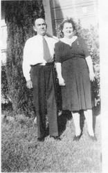 James Cruse and Edith Scudder Cruse in front of their home at 211 Florence Avenue, about 1950