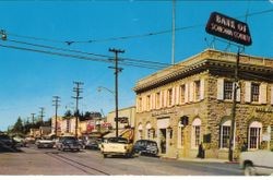 Downtown Sebastopol, corner with Bank of Sonoma County, late 1950s