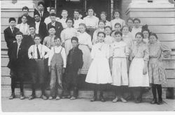 Eighth grade class on the steps of the new Sebastopol Grammar School, about 1908 or 1909