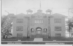 1911 Gravenstein Apple Show display of the 1909 Analy High School building made of dried apples and fruits, postmarked 1912