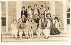 Analy Union High School Azalea yearbook photo of the student Azalea staff on the steps of the Analy gym, about 1927