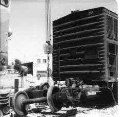 P&SR boxcar installation behind West County Museum depot station in Sebastopol for the Western Sonoma County Historical Society