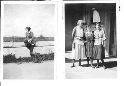 Two photos of Bunni Myers--Bunni and two friends at Analy High School and Bunni seated on a stone wall with the name "Lyma Green, Supervisor" engraved on wall