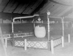 Gravenstein Apple Show display by the Petaluma Chamber of Commerce with a huge opened egg filled with apples