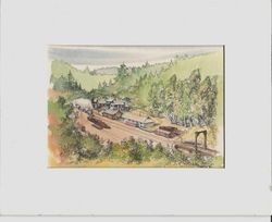 Watercolor print of possibly the Cazadero Railroad Station, 1978