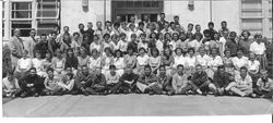 Group of Analy High School students in 1954 in front of the school building