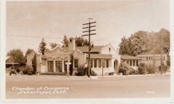 Chamber of Commerce building built in 1923 at the corner of Sebastopol and Petaluma Avenue, about early 1940s