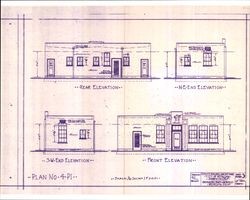 Blueprints of the Walnut Park utility building drawn by Brainerd Jones, Petaluma, California, 1941