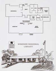 Floor plan and exterior sketch of the Windsor Regional Library, Windsor, California