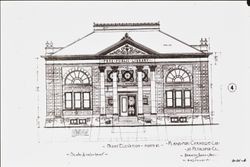 Architectural drawing showing the front elevation of the Petaluma Carnegie Library, Petaluma, California, 1904