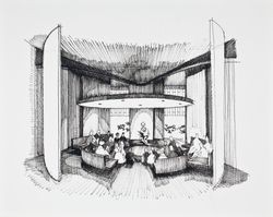 Architectural rendering of multipurpose room at the Central Santa Rosa Library, circa 1960