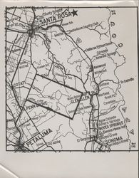 Sonoma County area map from Petaluma to Santa Rosa, Cotati to Oakville, about 1965