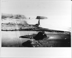 Constructing jetty at mouth of Russian River