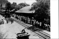 Passengers waiting to board train at Camp Meeker