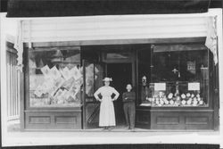 Jacob and Tillie Fehr in front of their Occidental store