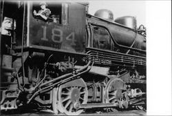 Annie McCandless in cab of Locomotive No. 184