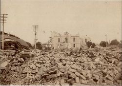 Ruins of the Sonoma County Courthouse and piles of rubble after the 1906 earthquake, Santa Rosa, California